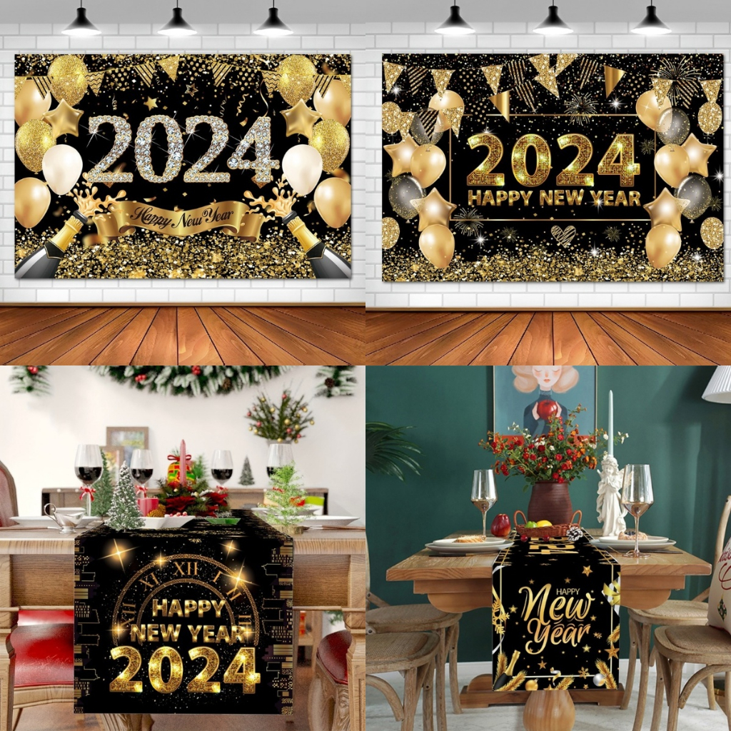 Happy New Year 2024 Backdrop Firework Champagne Balloons Table Runner   Cn 11134207 7r98o Ll3883krfh908a