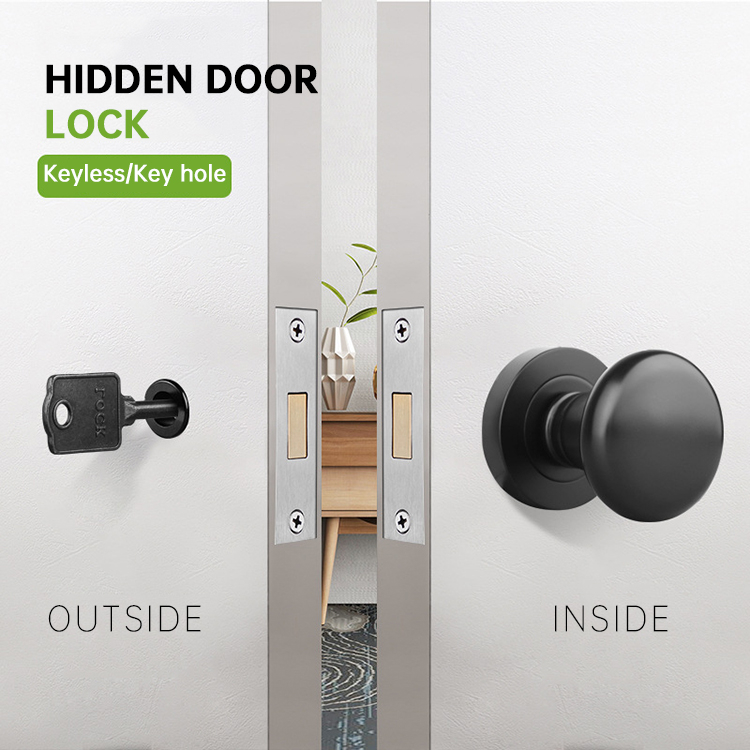 NAIERDI Privacy Door Lever Set Black Zinc Alloy Hidden Sliding Door ...