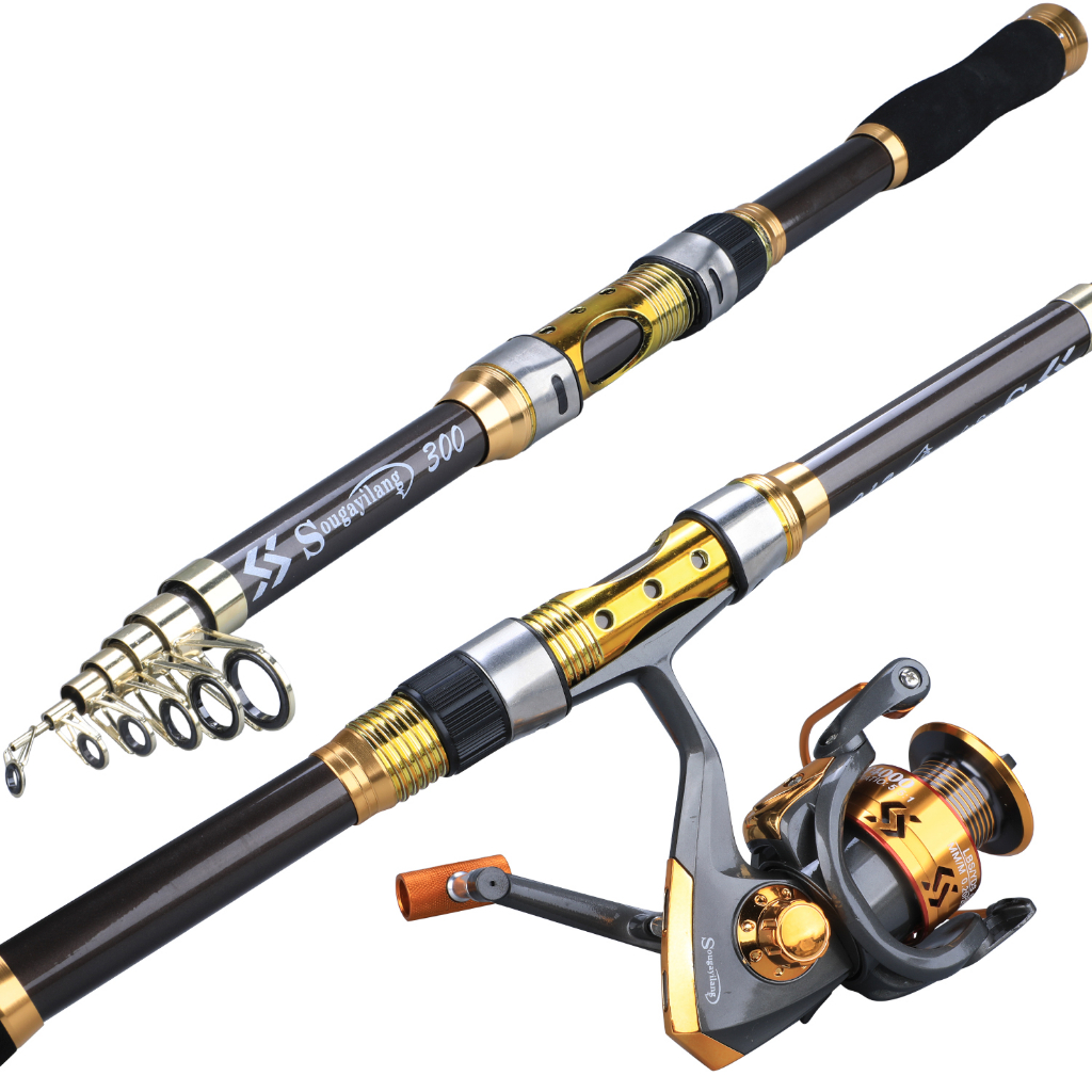 Sougayilang 1.8-2.4m Telescopic Casting Fishing Combo Portable Ultralight  Rod and 8.1:1 Gear Ratio Fishing Reel Fishing Combo 1.8M Rod Left hand