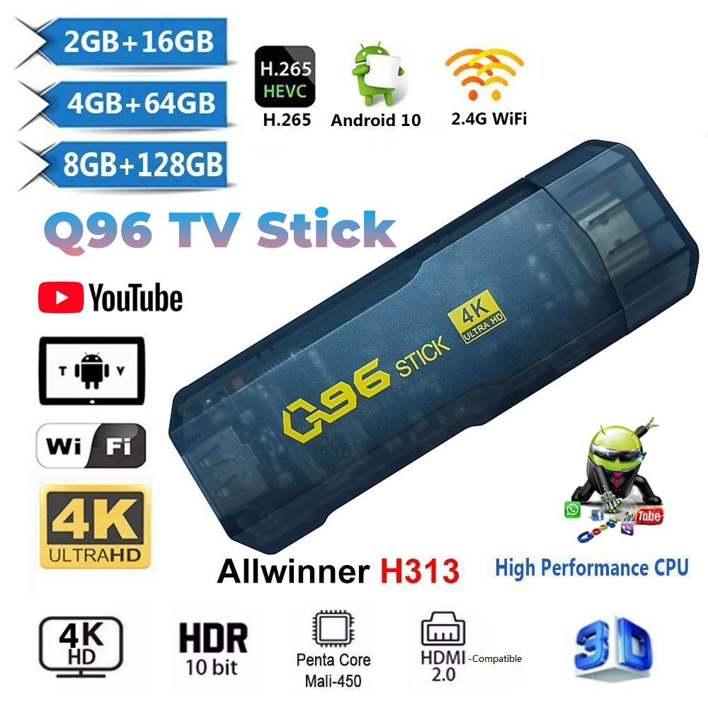 Q96 TV Stick Mini TV Box Quad Core 2.4WIF8+128GB WIFI 4K HD AllWinner