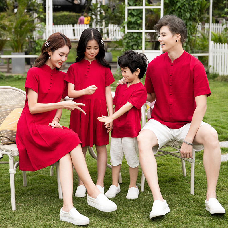 Chinese New Year Family Outfits Polo Shirt Women Blouse Girl Dress Snake Year Couple Set Cny Tshirt