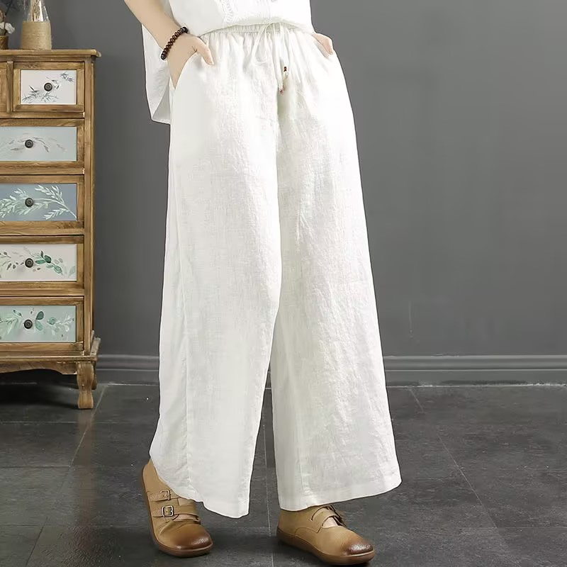 Dropship Cotton Linen Pants For Women Solid High Waist Ankle