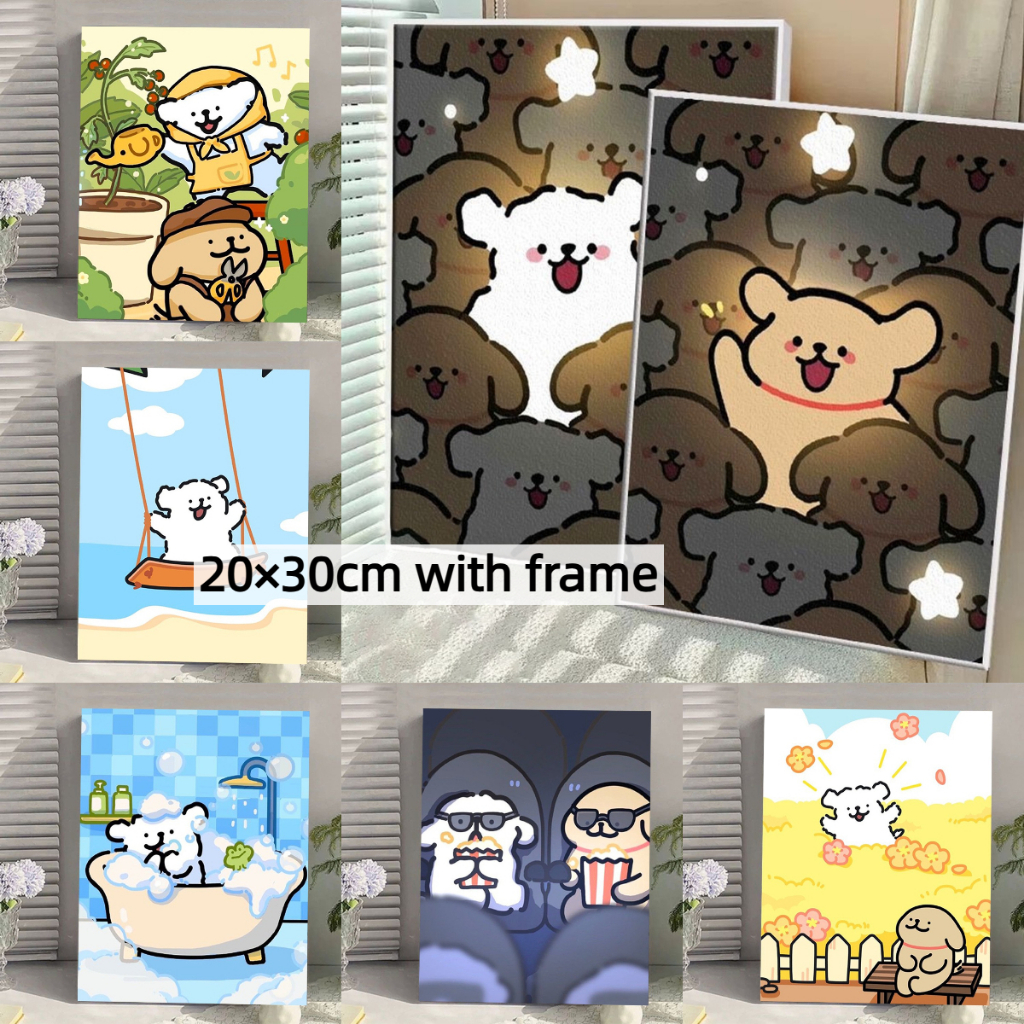 DROFE/20×30cm with frame/paint by number/Maltese Dog/line puppy/diy