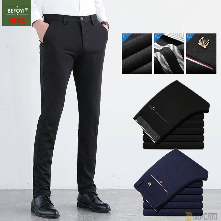 🔥Local Delivery🚚(Size 28-40) Men's Formal Pants Office Thin Slim Fit ...