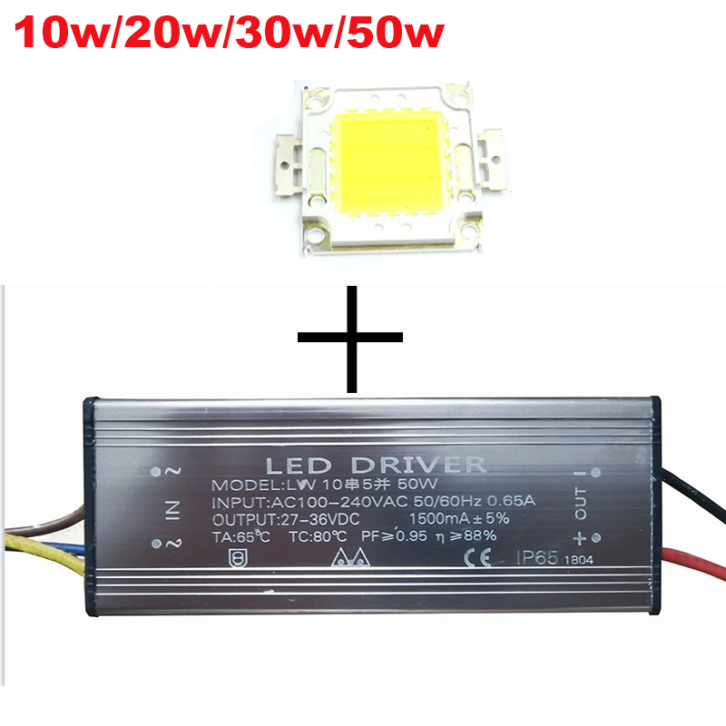 1Set Real Watt 10W 20W 30W 50W COB LED Integrated Lamp Chip with LED ...