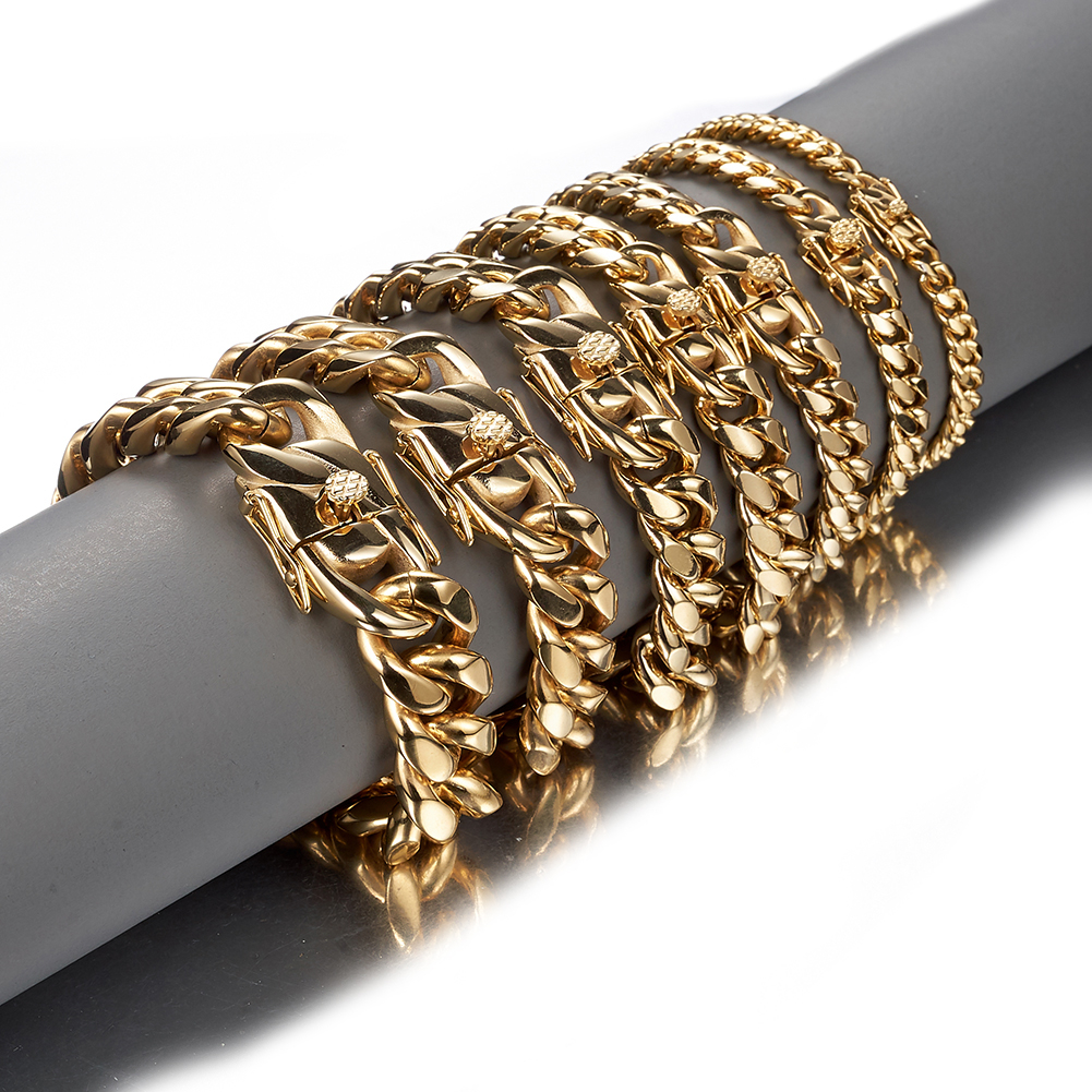 31mm Gold 316L Stainless Steel Curb Chain Necklace For Men - Heavy Cuban Link Bracelet Style
