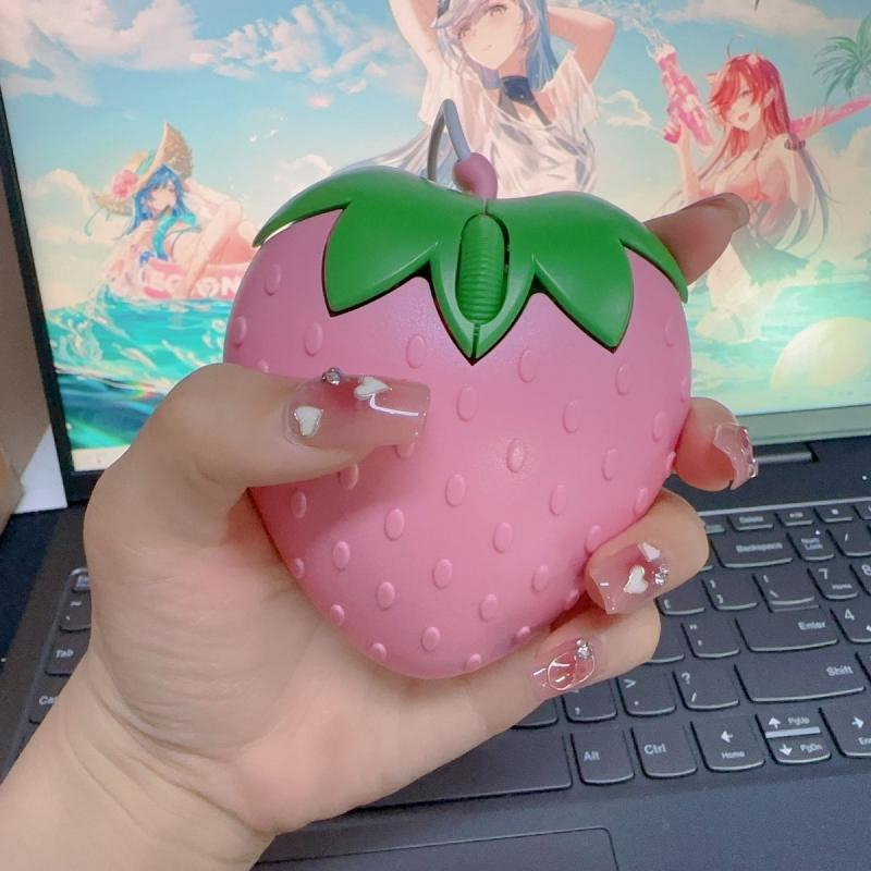 Light USB Wired Mouse Cute Fruit Strawberry Shape Portable Mini Optical ...