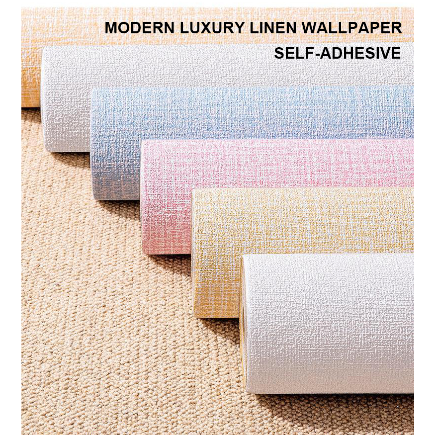 Thicken 3D Linen Textured Wallpaper Rolls Self-Adhesive Waterproof XPE ...