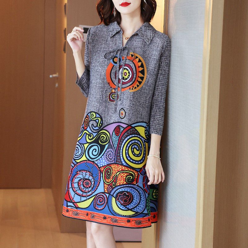 Lapel Issey Miyake Pleated Dress 2024 New Style Women Fashionable ...