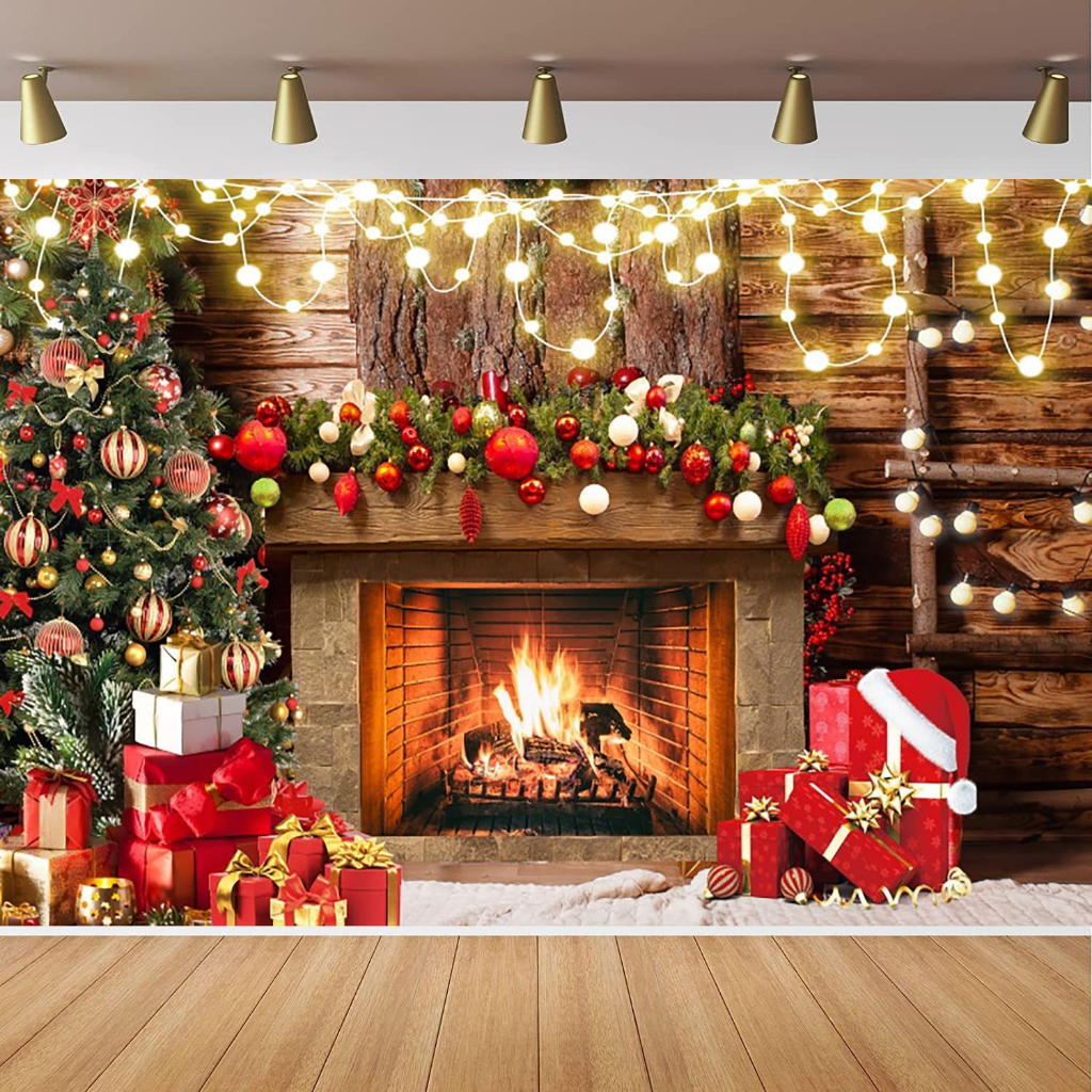 7x5ft Christmas Backdrop Christmas Fireplace Decoration Photography ...