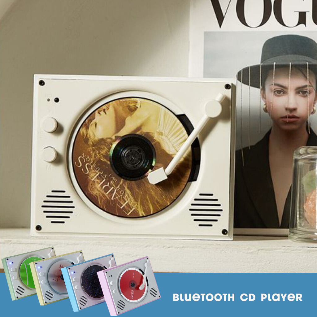 Mini CD Player Retro Bluetooth CD Player with Built in Speaker 2000mAh