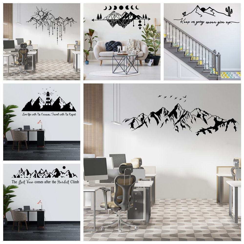 Natural Mountain Peaks Mural Wall Decal Living Room Background ...