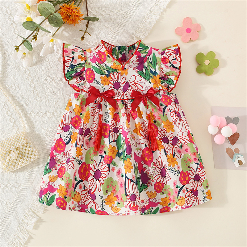 Summer New Vintage Style Baby Girls Dress Mid-Autumn Festival Red Flower  Children's Sleeveless Clothes (0-3 years old) | Shopee Malaysia