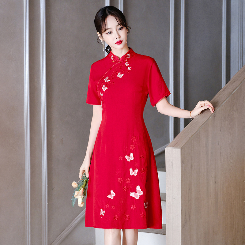 Red Cheongsam Dress Shopee Retro Ethnic Style Chinese Traditional Qipao  Dress Fashion