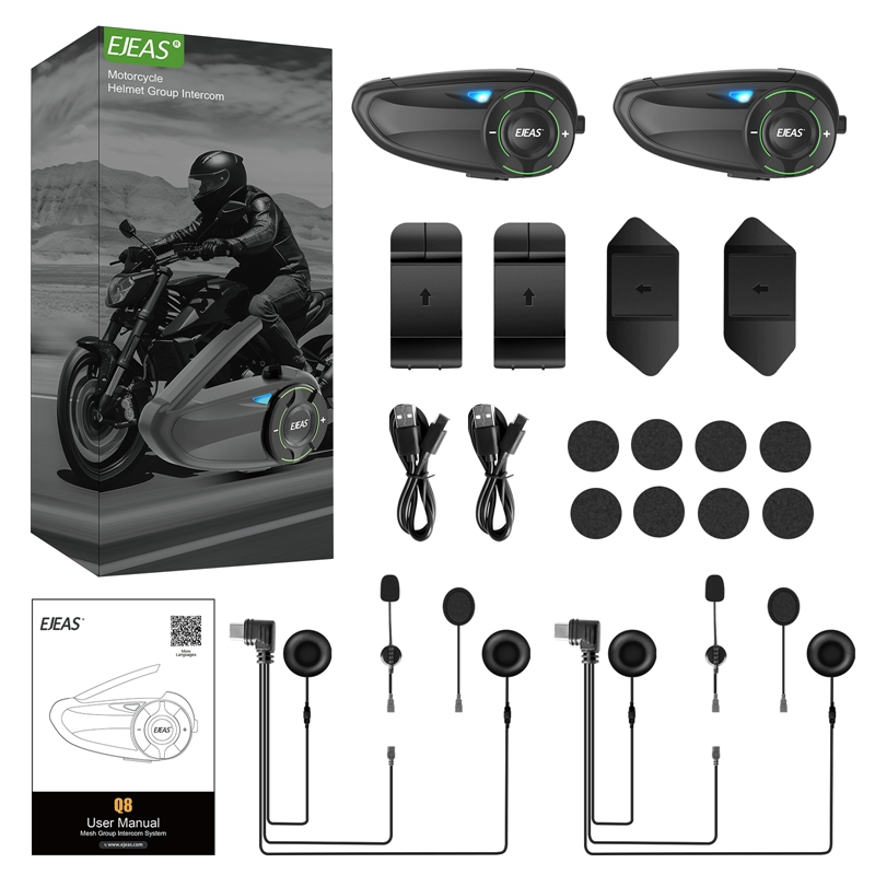 EJEAS Q8 Motorcycle Wireless Helmet Bluetooth Q8 Mesh Headset Waterproof IP67 Bluetooth