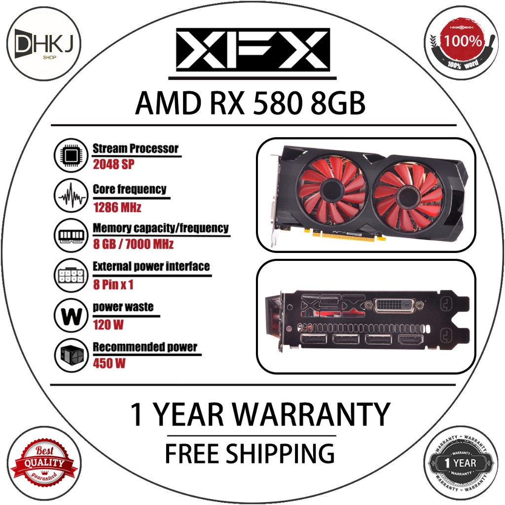 USED XFX RX 580 8GB Graphics Cards GDDR5 256bit Gaming Video Card ...