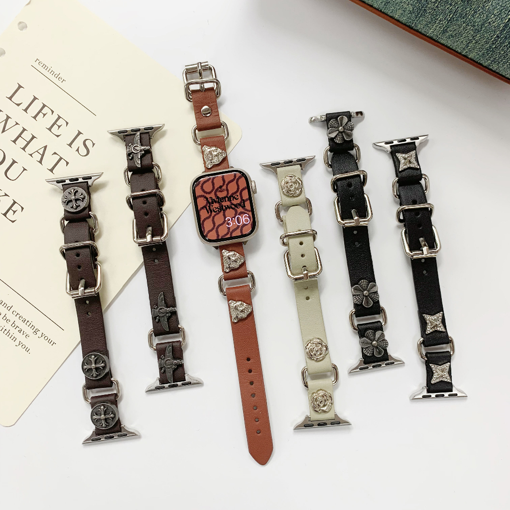 Vintage metal rivet leather strap For iwatch Serie 8 7 6 SE 5 4 3 2 1