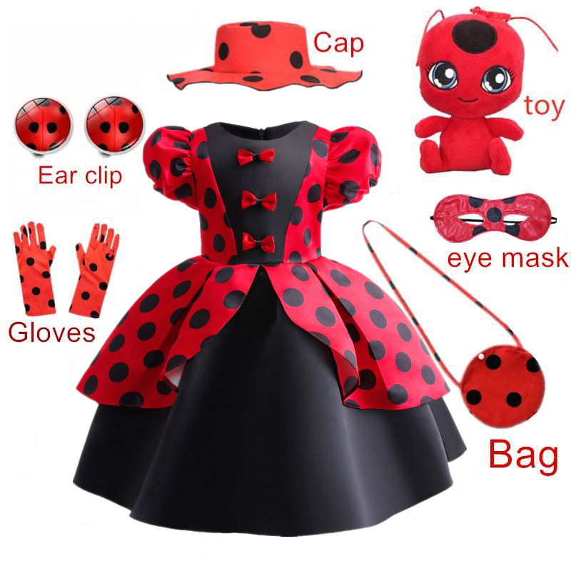 2023 Kids Girls Ladybird Halloween Costume Set Carnival New Red Bug