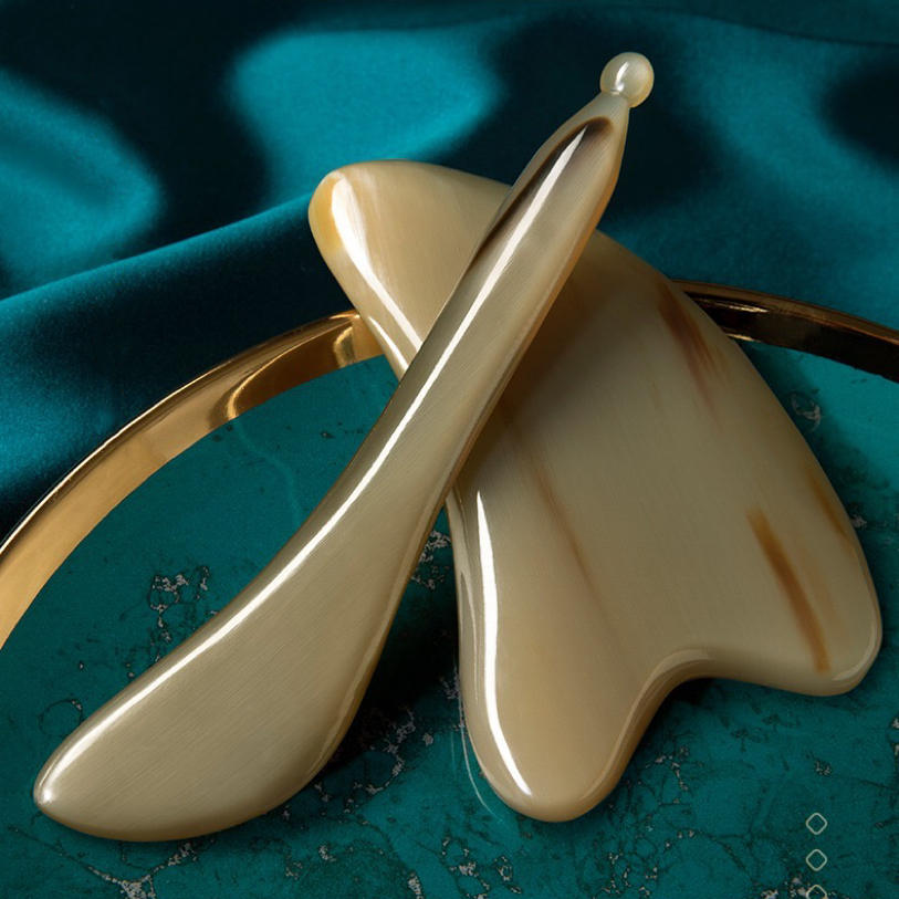 Natural Ox Horn Face Gua Sha Tool Facial Massage Stick Set Eye Facial