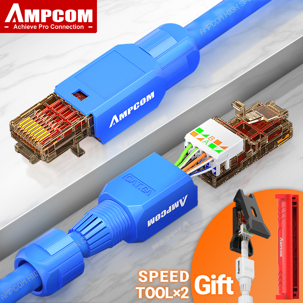 AMPCOM CAT6A Tool-Free UTP RJ45 Termination Plug 50U (2/10 Packs ...