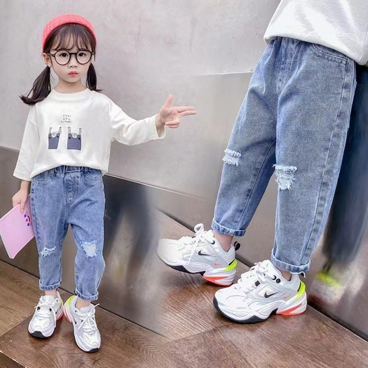 [Hi Baby] 1-12 Y Girls Ripped Jeans Children's Summer Style Fashion ...