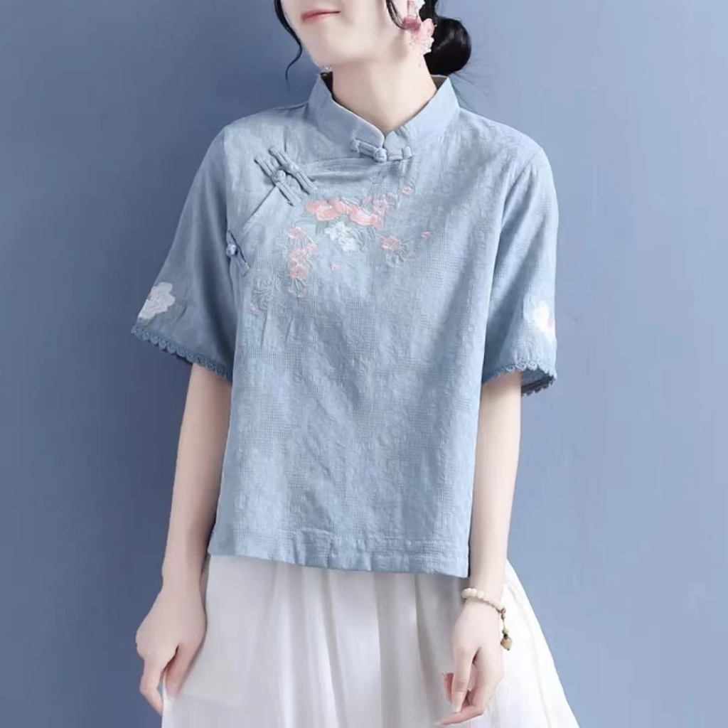 Vintage Chinese linen printed shirt, loose casual linen long shirt main image 1