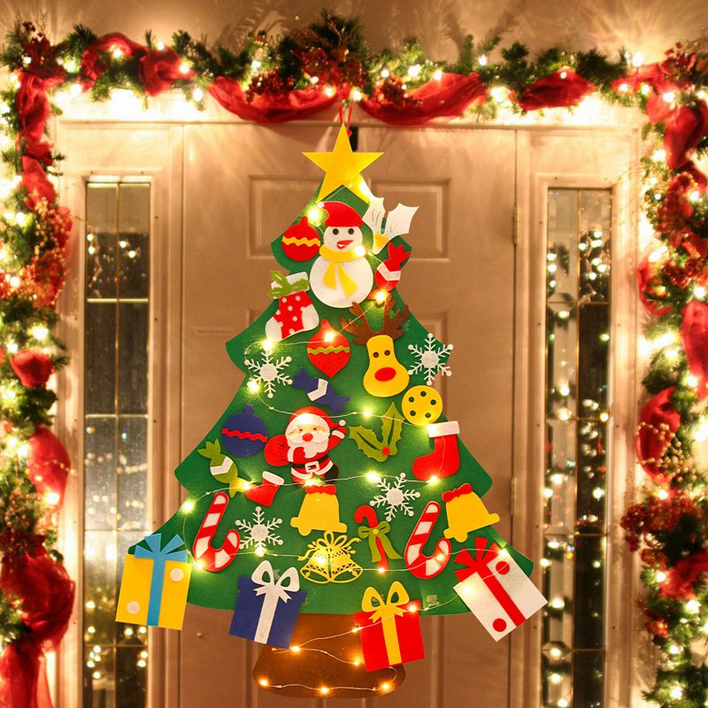 5 Style DIY Felt Christmas Tree Set With 3M 20LED Warm White LED String