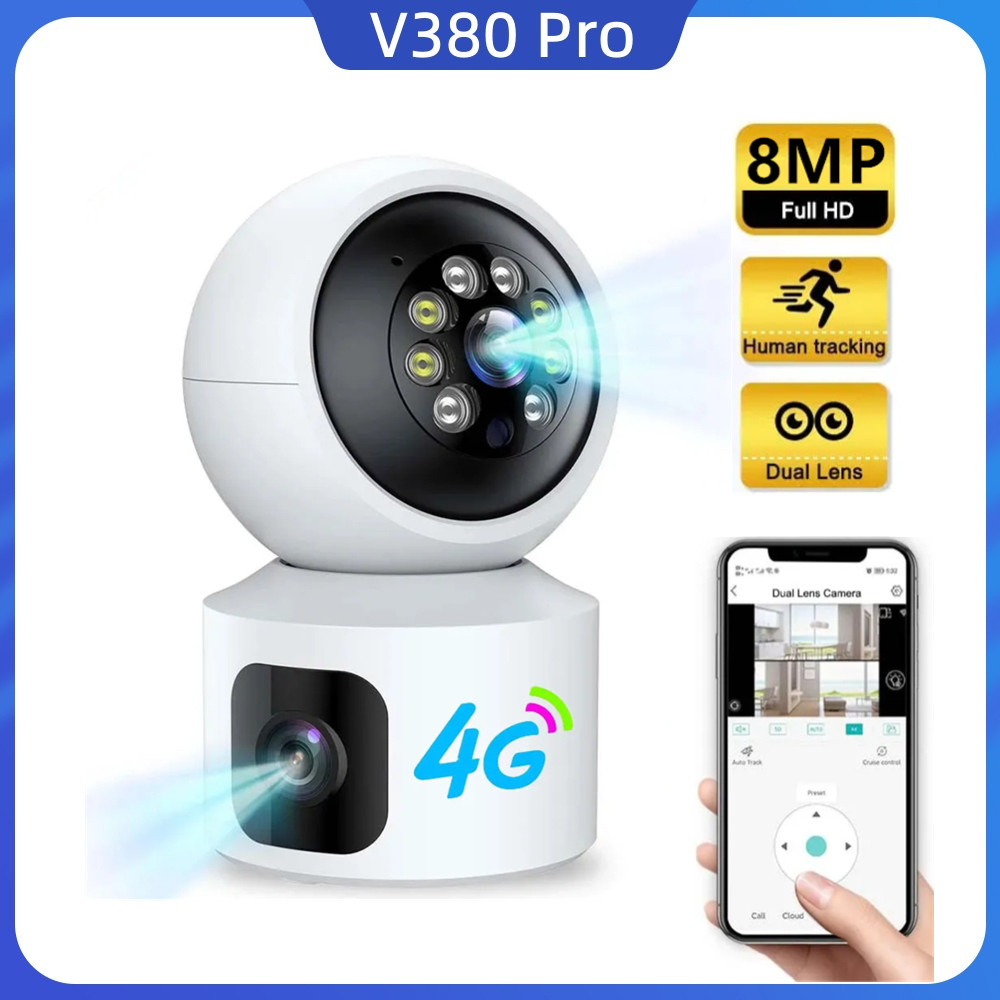 V380 Pro 4G Sim Card Camera Dual Lens Dual Screen 4K 8MP FHD IP CCTV ...