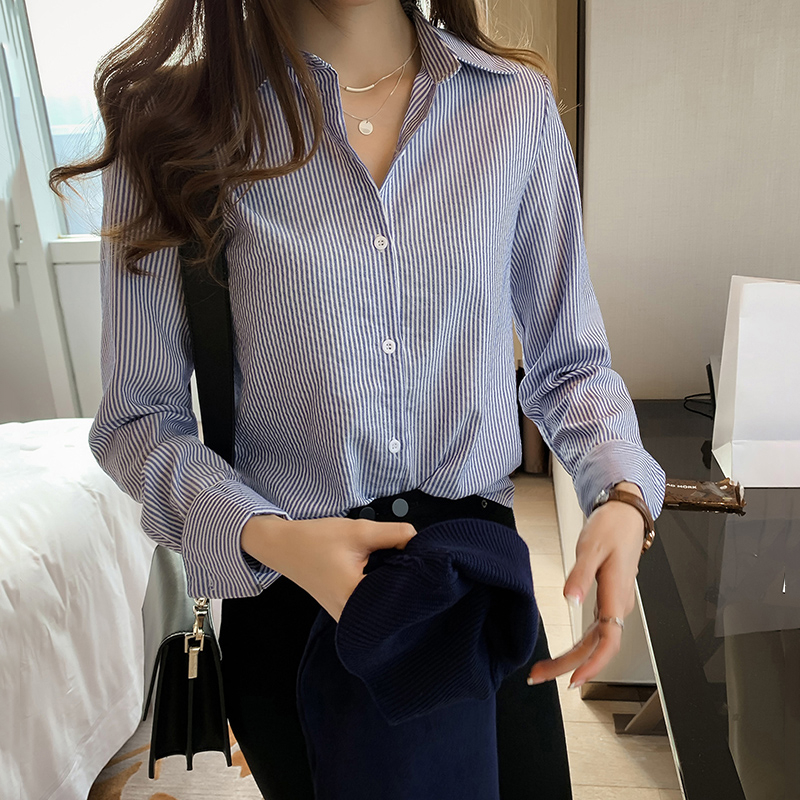 Kemeja Perempuan Work Wear Women Shirt Plus Size Striped Shirt Fashion ...