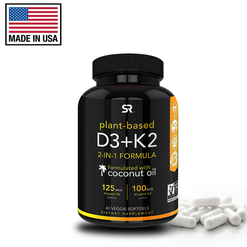 D3+K2 PlantBased 2in1 Natural Vitamins Improves Nutrient