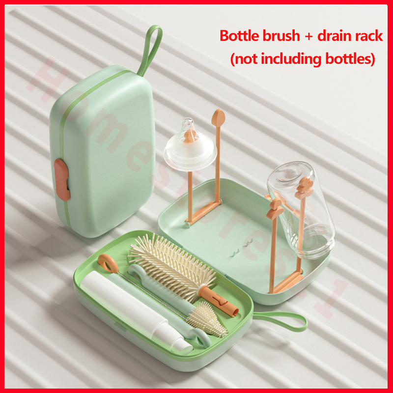 TQ 360° 6 in 1 Baby Bottle Brush Set with Travel Bottle Drying Racks