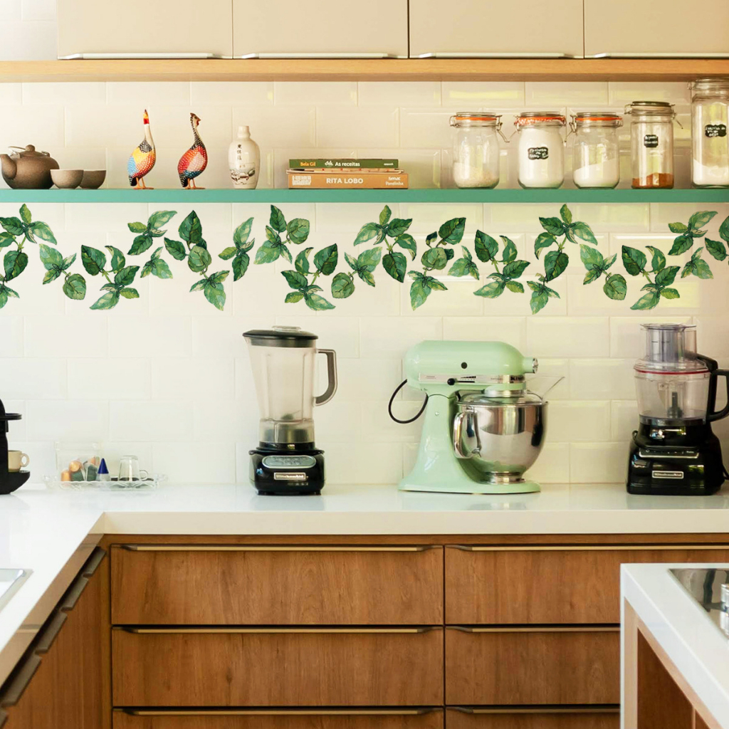 Green Vine Wall Decal Ivy Leaves Wall Sticker Green Rattan Natural ...