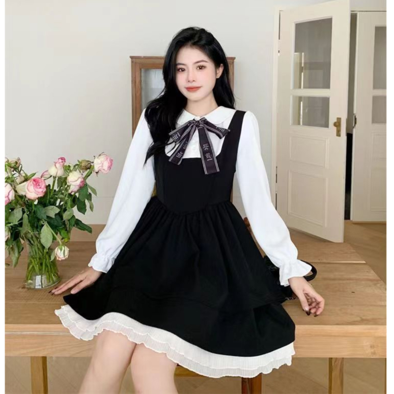 (M-5XL) Oversized Women's Korean Bow Sweetheart Academy Style Dress ...