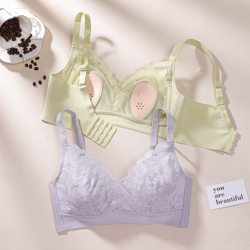Lace women's bra rabbit ear cup thin cup wire free comfort underwear ...