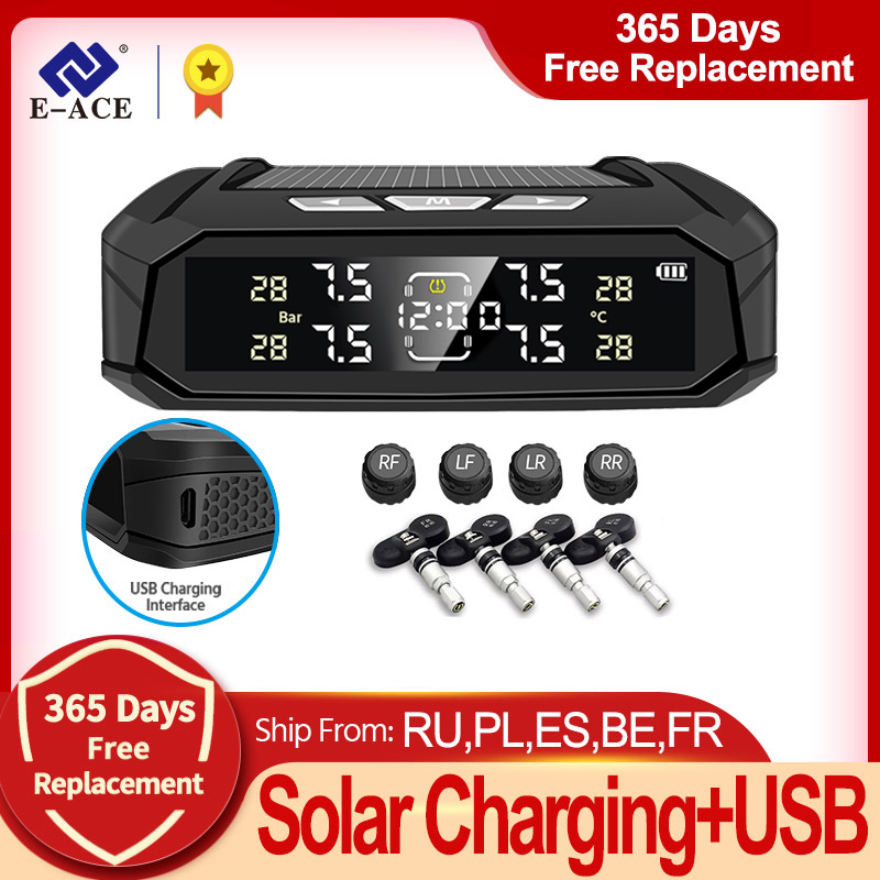 E Ace K Solar Tpms Car Tire Pressure Monitor System With Sensors Tire Pressure Monitor