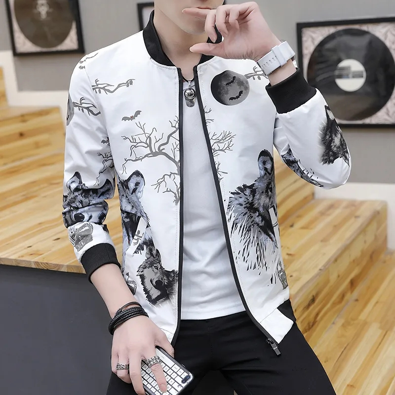 Men Men's Slim-fit Jacket Spring Autumn Youth Printed Baseball Jacket ...