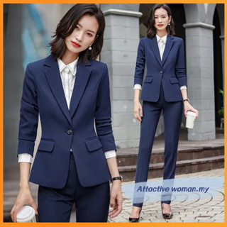 HGM 2 Piece Set Women Pant Suit Office Lady OL Girl Jacket Blazer And