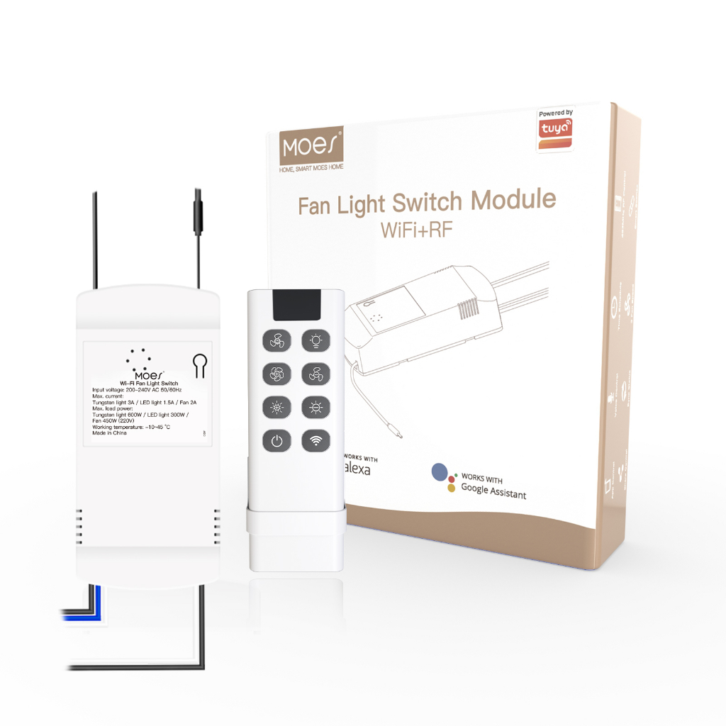 MOES Smart WiFi Ceiling Fan Switch Module Control Fan and Light Separately with App or Voice