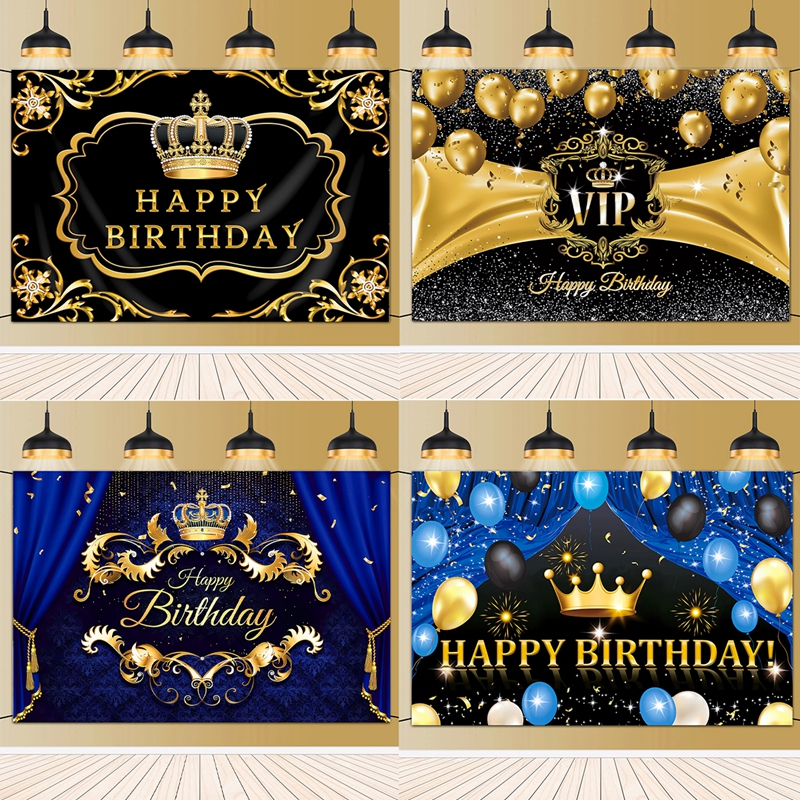 150*100cm Happy Birthday Backdrop Crown Birthday Polyester Background