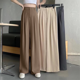 High Waist Women Wide Leg Pants Solid Office Baggy Suit Pant Ladies  All-Match Cosy Straight Casual Pants (Color : Coffee, Size : Medium) :  : Fashion