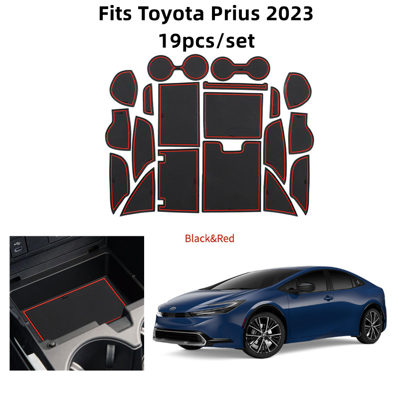 AntiSlip Rubber Mats for Toyota Prius 2023 Car Door Slot Mat Cup