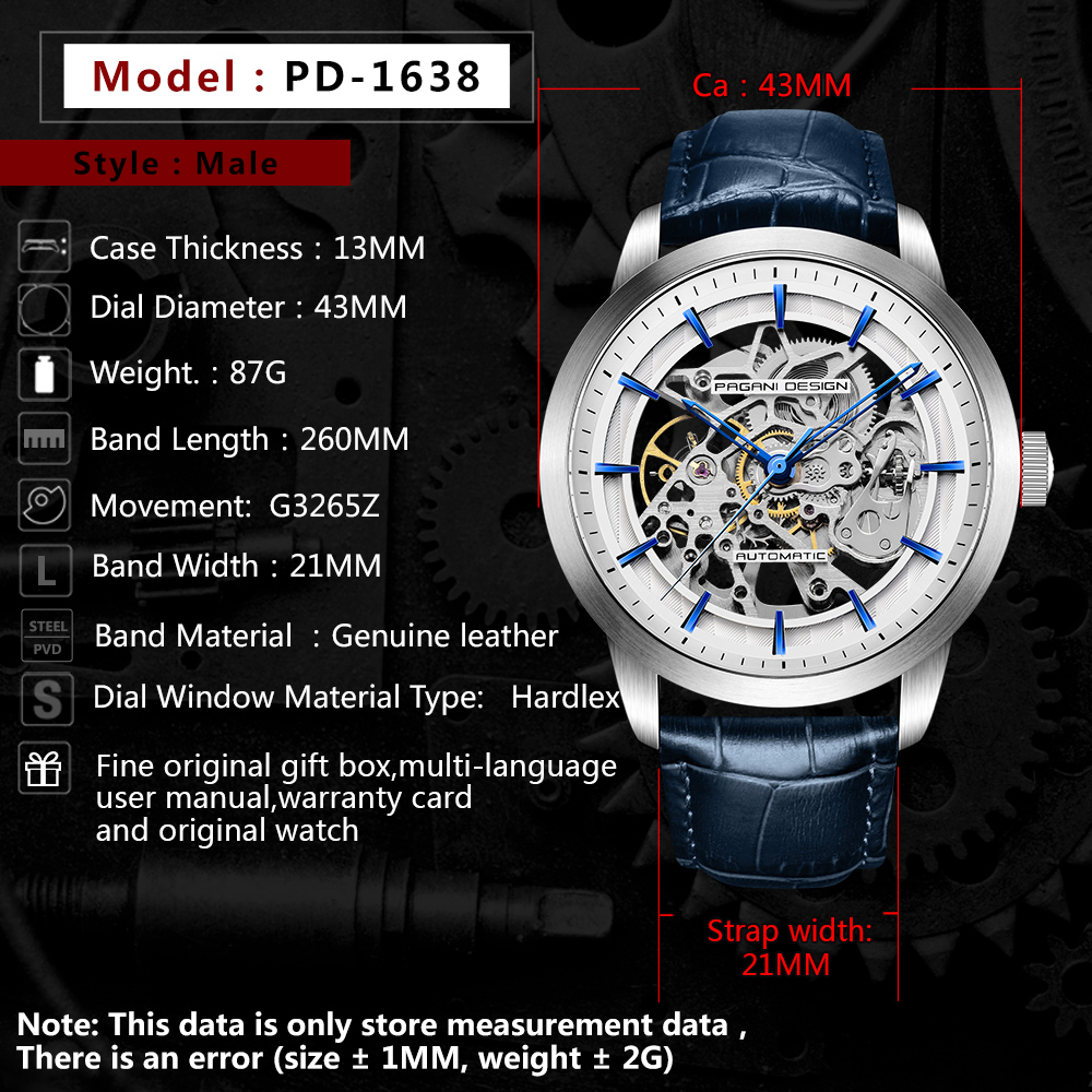 PAGANI DESIGN Top Brand Men Watch Automatic Mechanical G3265Z Sapphire Glass Watch Stainless Steel Waterproof Sport Clock Leather Original PD 1638 Shopee Malaysia