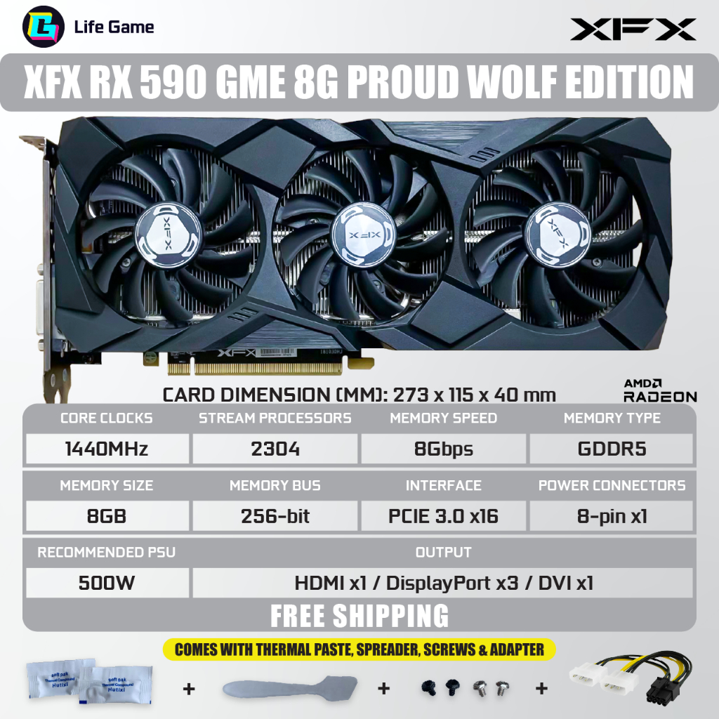Used Sapphire RX 590 RX590 GME 2304sp 8G 8GB D5 DUAL FAN AMD Graphic ...