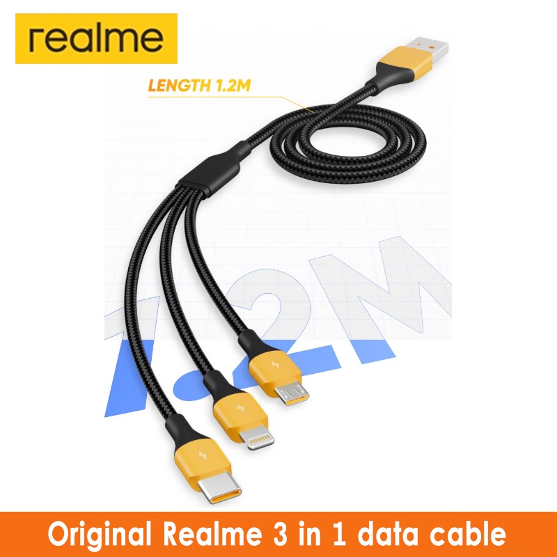 Original Realme 1.2M 3in1 Data Cable 3-In-1 Universal Charging Cable ...