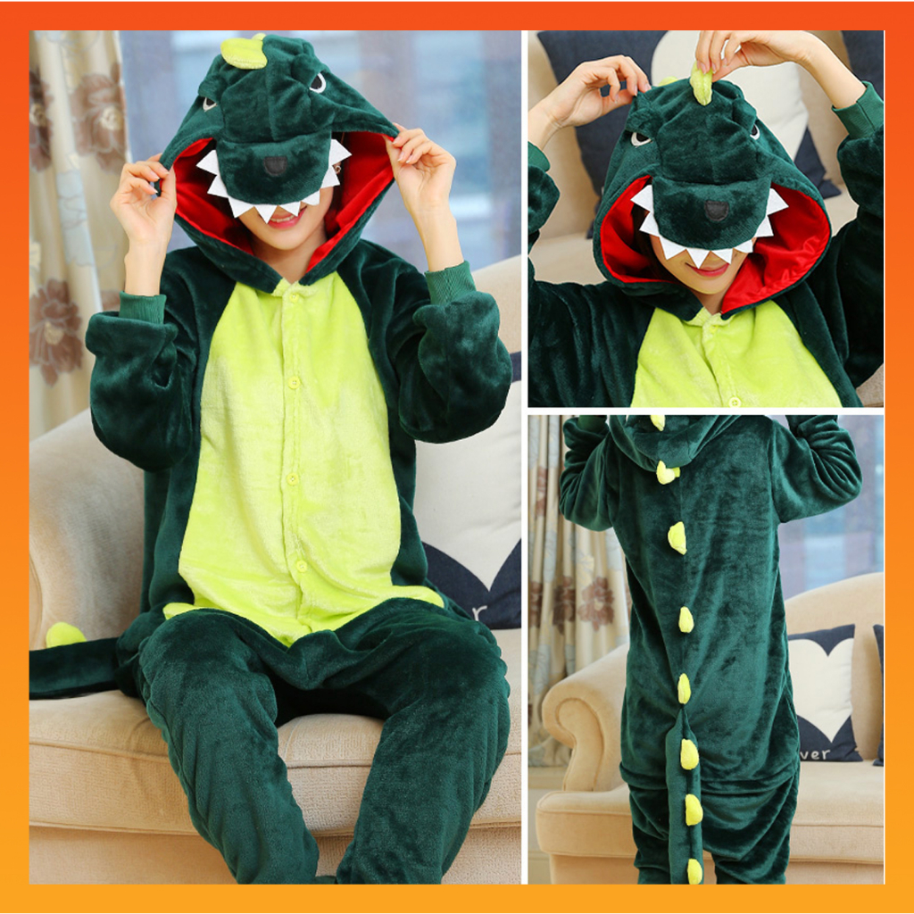 Winter Adults Animal Green Dinosaur Onesies Women Men Pajamas Suit ...