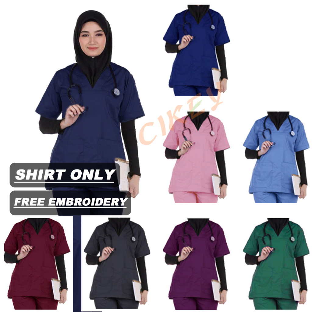 🔥READY STOCK🔥 Doctor‘s Scrub Baju Scrub MEDICAL SCRUB SUIT TOP ONLY WOMEN CUTTING Shopee