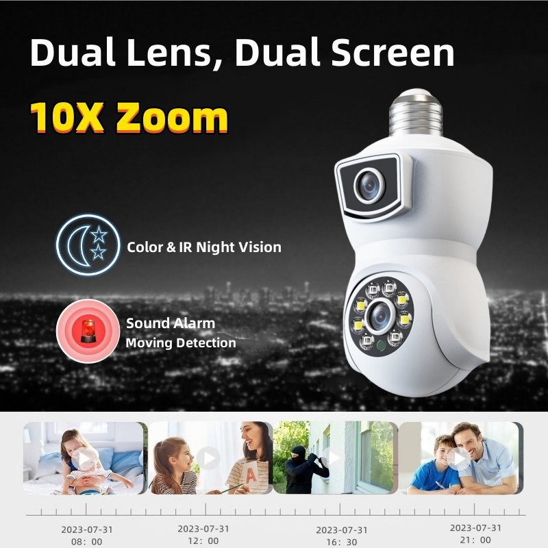 V380 PRO CCTV E27 Bulb Wireless Camera Dual Lens 10X Zoom Dual Screen ...