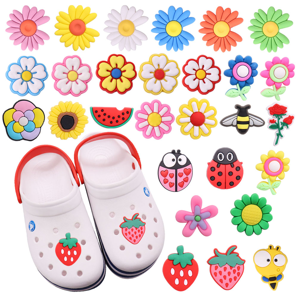 Ready Stock Colorful Flowers Ladybird Bee Shoe Buckle Charms Fit Woman Jibbitz Shoe Accessories
