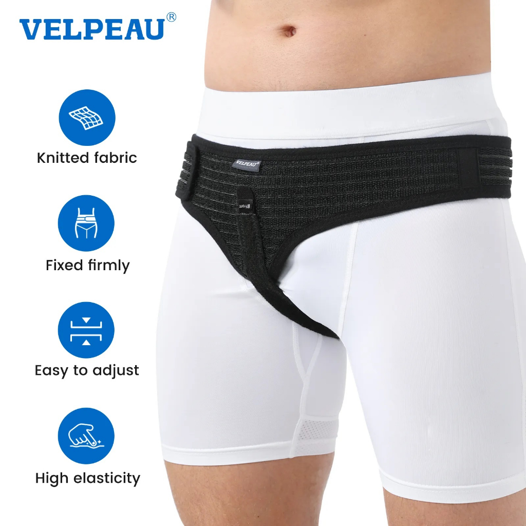 VELPEAU Hernia Belt Truss for Single Inguinal and Pain Relief Sport Hernia  Support Brace Recovery Strap for Men and Women Black Small