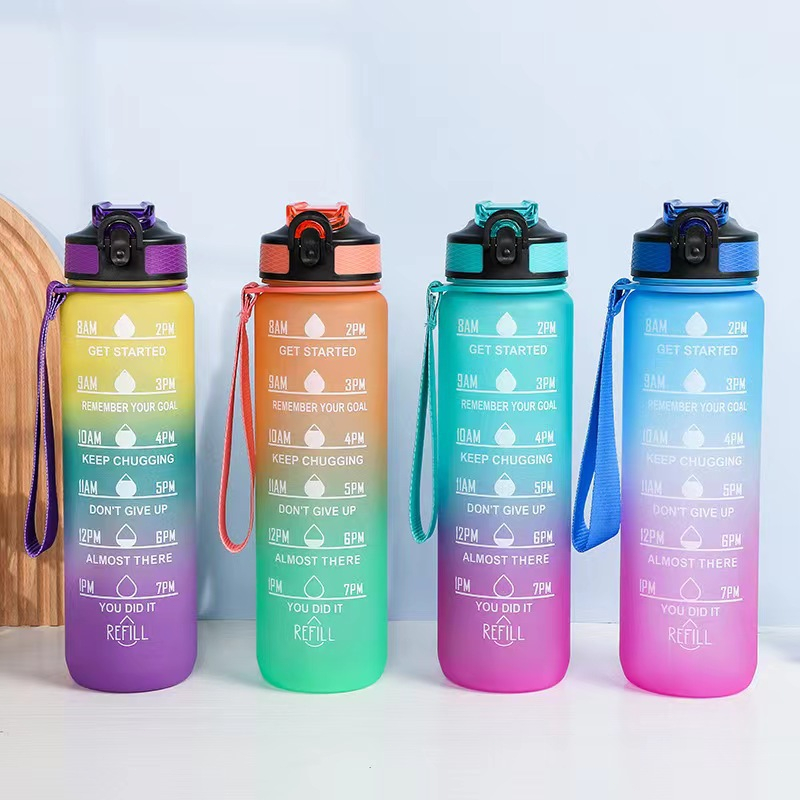 1000ML Gradient Color Water Bottle, Inspirational Water Bottle With